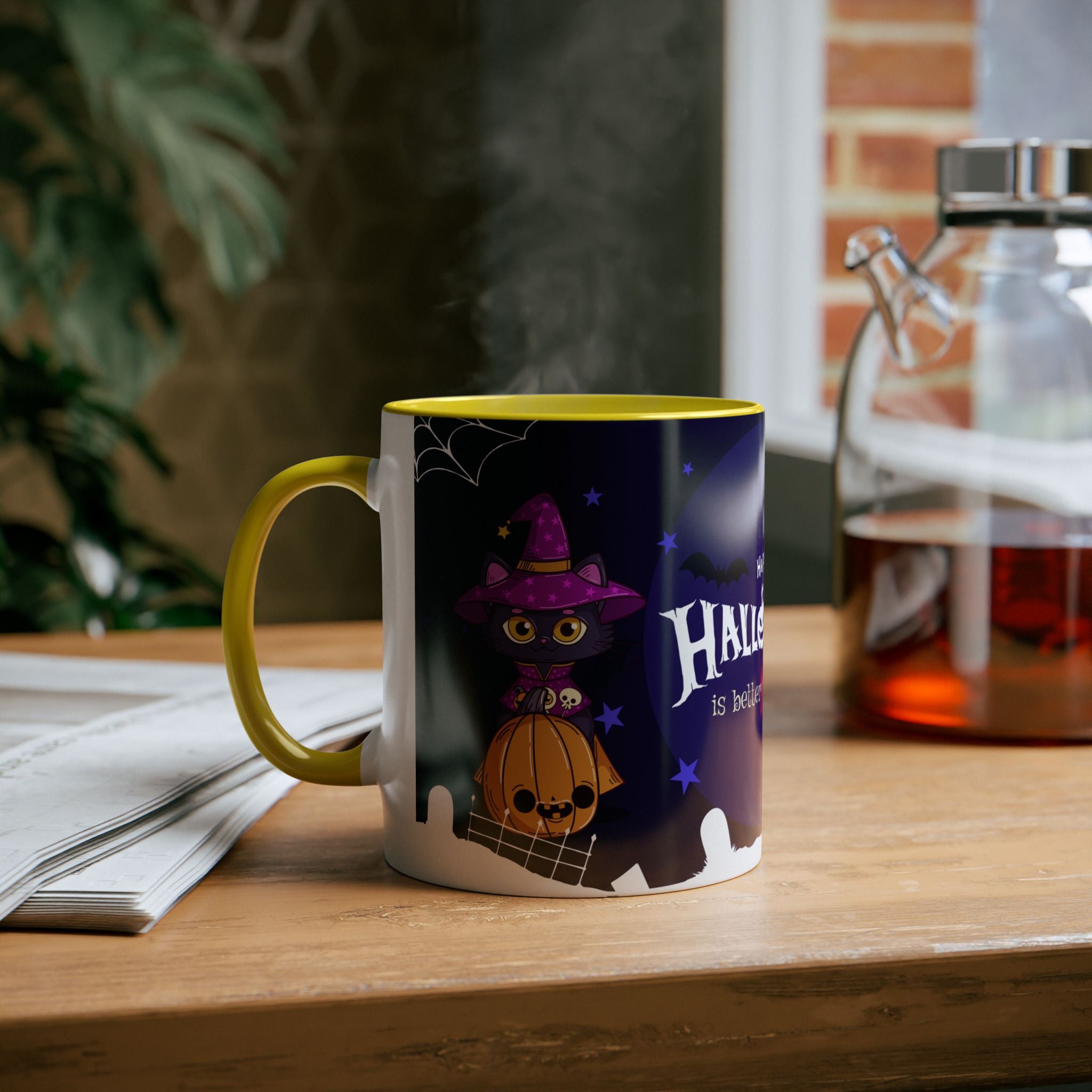 Happy Halloween with Witch's Cats | Two-Tone Coffee Mugs